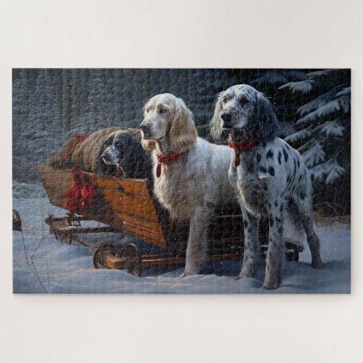 Engelse Setter Snowy Sleigh Kerst Decor Legpuzzel (Horizontaal)