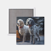 Engelse Setter Snowy Sleigh Kerst Decor Magneet (Voorkant / Achterkant)