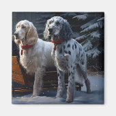 Engelse Setter Snowy Sleigh Kerst Decor Magneet (Voorkant)