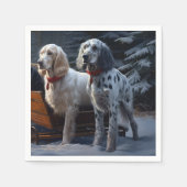Engelse Setter Snowy Sleigh Kerst Decor Servet (Voorkant)
