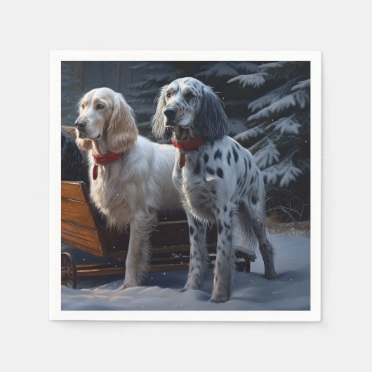 Engelse Setter Snowy Sleigh Kerst Decor Servet (Voorkant)