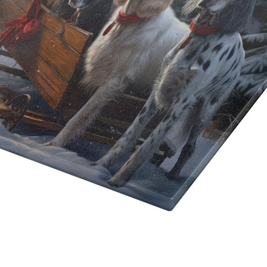 Engelse Setter Snowy Sleigh Kerst Decor Snijplank (Hoek)