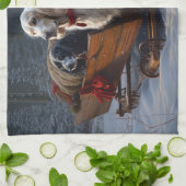 Engelse Setter Snowy Sleigh Kerst Decor Theedoek (Gevouwen)