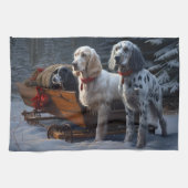 Engelse Setter Snowy Sleigh Kerst Decor Theedoek (Horizontaal)