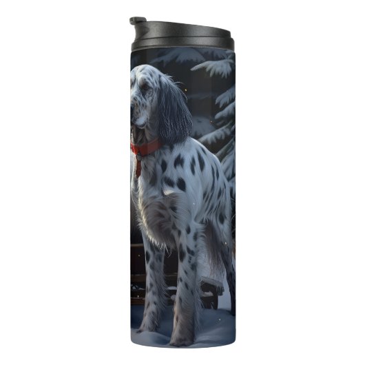 Engelse Setter Snowy Sleigh Kerst Decor Thermosbeker (Geroteerd rechts)