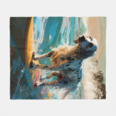 Engelse Setter Strand Surfen Schilderij Fleece Deken (Voorkant (Horizontaal))