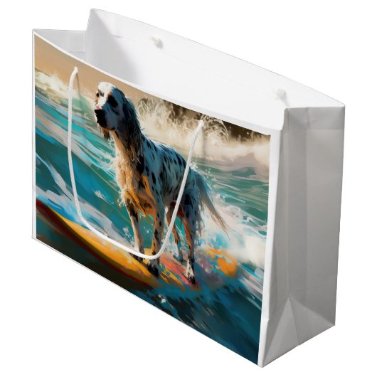 Engelse Setter Strand Surfen Schilderij Groot Cadeauzakje (Voorkant Gekanteld)