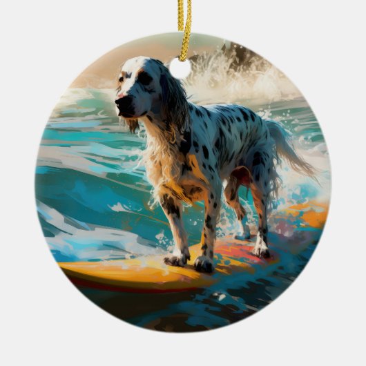Engelse Setter Strand Surfen Schilderij Keramisch Ornament (Voorkant)