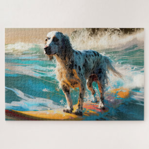 Engelse Setter Strand Surfen Schilderij Legpuzzel