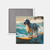 Engelse Setter Strand Surfen Schilderij Magneet (Voorkant / Achterkant)