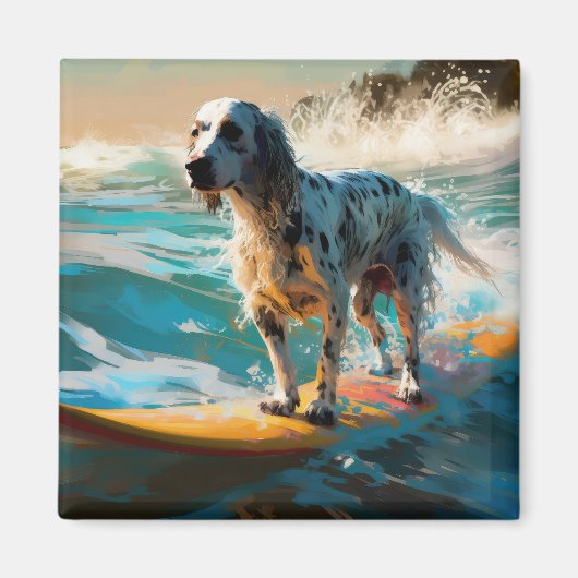 Engelse Setter Strand Surfen Schilderij Magneet (Voorkant)
