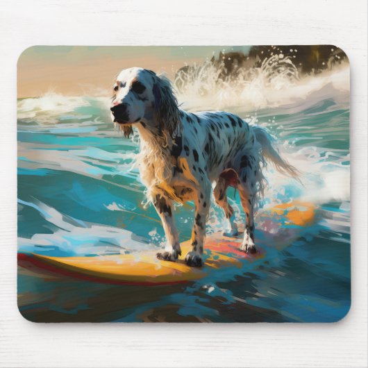 Engelse Setter Strand Surfen Schilderij Muismat (Voorkant)