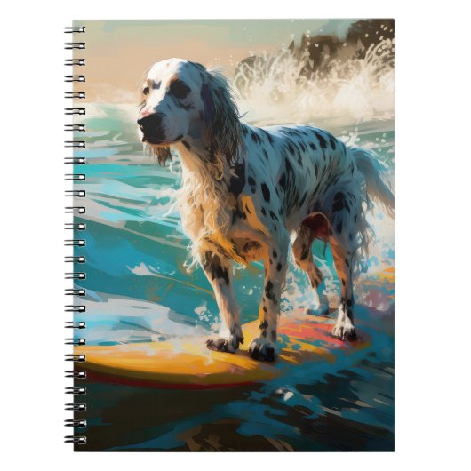 Engelse Setter Strand Surfen Schilderij Notitieboek (Voorkant)