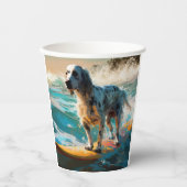 Engelse Setter Strand Surfen Schilderij Papieren Bekers (Voorkant)