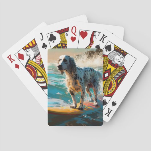Engelse Setter Strand Surfen Schilderij Pokerkaarten (Achterkant)