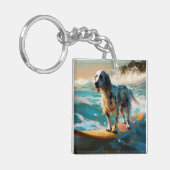 Engelse Setter Strand Surfen Schilderij Sleutelhanger (Voorkant Links)