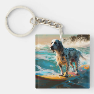 Engelse Setter Strand Surfen Schilderij Sleutelhanger