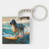 Engelse Setter Strand Surfen Schilderij Sleutelhanger (Achterkant)