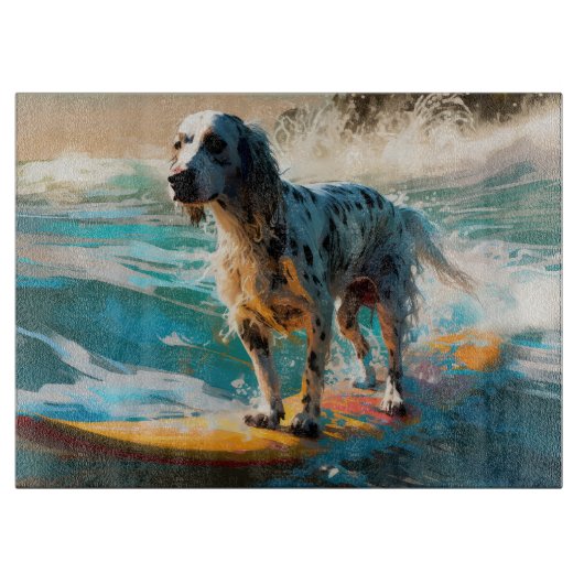 Engelse Setter Strand Surfen Schilderij Snijplank (Voorkant)