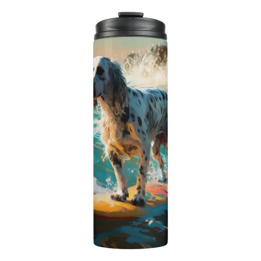 Engelse Setter Strand Surfen Schilderij Thermosbeker (Voorkant)