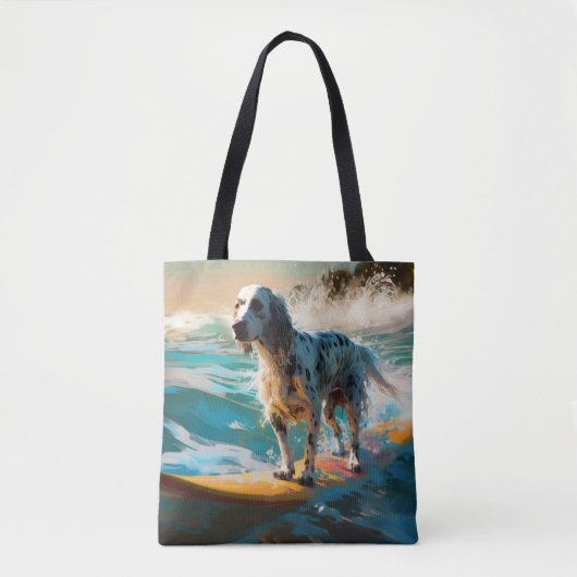 Engelse Setter Strand Surfen Schilderij Tote Bag (Voorkant)