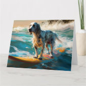 Engelse Setter Strand Surfing Schilderij Kaart (Voorkant)