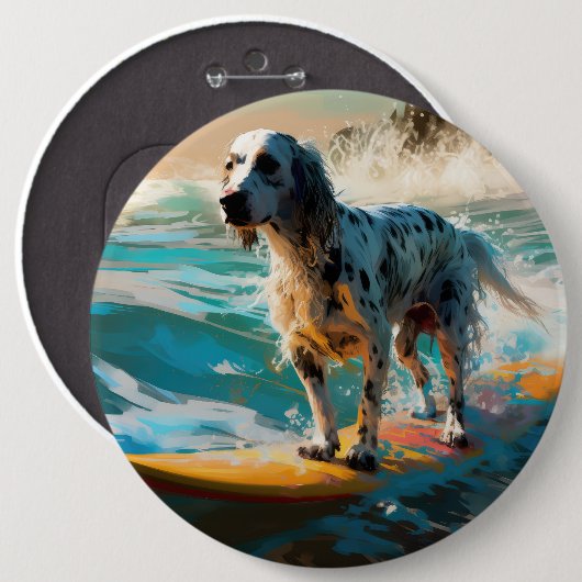 Engelse Setter Strand Surfing Schilderij Ronde Button 6,0 Cm (Voorkant /achterkant)