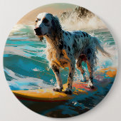 Engelse Setter Strand Surfing Schilderij Ronde Button 6,0 Cm (Voorkant)