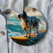 Engelse Setter Strand Surfing Schilderij Ronde Button 6,0 Cm (In situ)