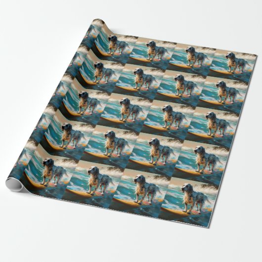 Engelse Setter Strand Surfschildering Cadeaupapier (Uitgerold)