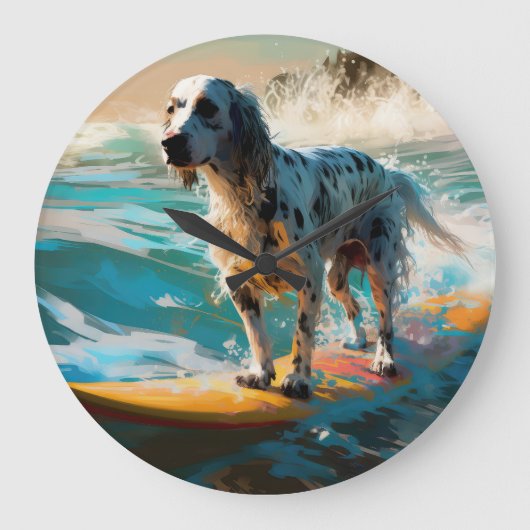 Engelse Setter Strand Surfschildering Grote Klok (Voorkant)