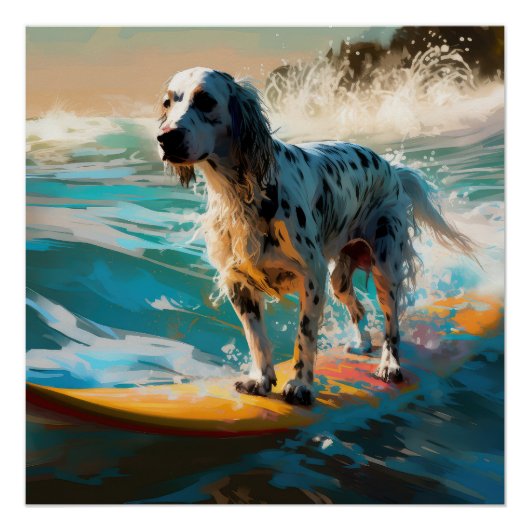 Engelse Setter Strand Surfschildering Perfect Poster (Voorkant)