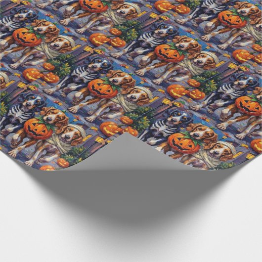 Engelse Setter Trick-or-Treating Halloween kostuum Cadeaupapier (Hoek)