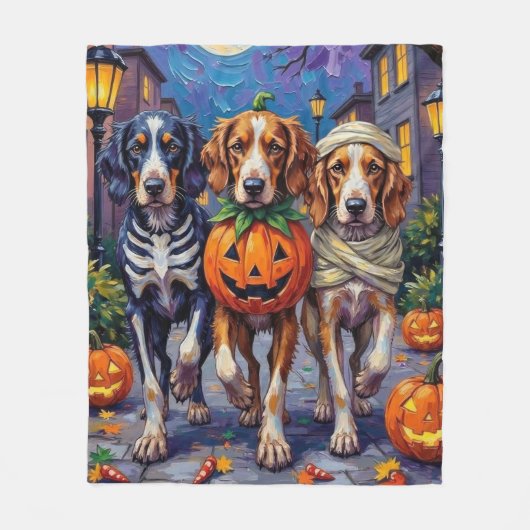 Engelse Setter Trick-or-Treating Halloween kostuum Fleece Deken (Voorkant)