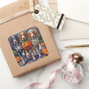 Engelse Setter Trick-or-Treating Halloween Kostuum Vierkante Sticker