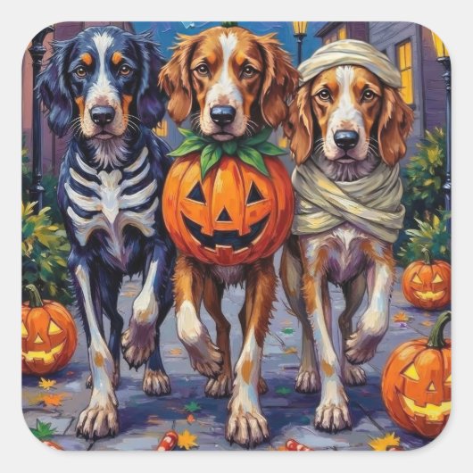 Engelse Setter Trick-or-Treating Halloween kostuum Vierkante Sticker (Voorkant)