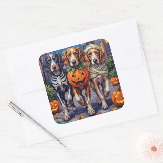 Engelse Setter Trick-or-Treating Halloween kostuum Vierkante Sticker (Envelop)