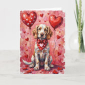 Engelse Setter Valentijnsdag Hond met Harten Rood Kaart (Voorkant)