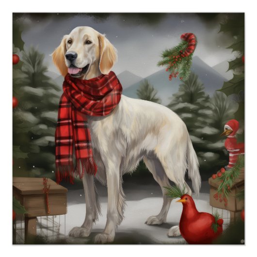 Engelse Setterhond in Kerstsneeuw Perfect Poster (Voorkant)