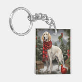 Engelse Setterhond in Kerstsneeuw Sleutelhanger (Voorkant Links)