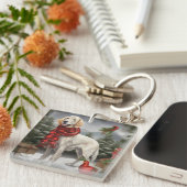 Engelse Setterhond in Kerstsneeuw Sleutelhanger (Voorkant Rechts)