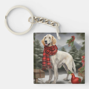 Engelse Setterhond in Kerstsneeuw Sleutelhanger