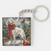 Engelse Setterhond in Kerstsneeuw Sleutelhanger (Achterkant)