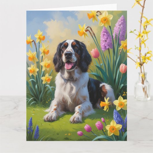 Engelse Setterhond Lentebloemen Schilderij Kaart (Gele Bloem)
