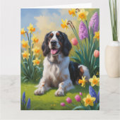Engelse Setterhond Lentebloemen Schilderij Kaart (Voorkant)