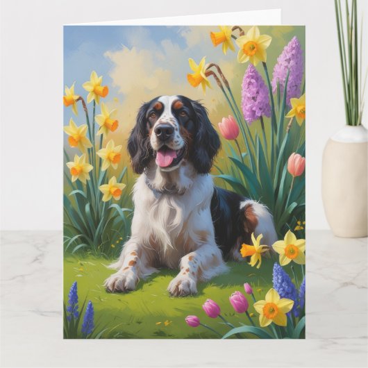 Engelse Setterhond Lentebloemen Schilderij Kaart (Voorkant)