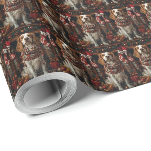 Engelse Setterhond met kerstcadeaus open haard Cadeaupapier (Rol Hoek)