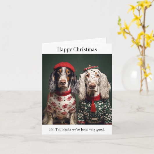 Engelse Setters in Kersttruien Kaart (Gele Bloem)