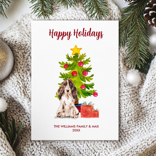 Engelse Spaniel Hondenfamilie Kerstmis Feestdagenkaart