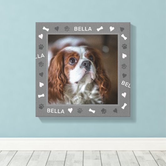 Engelse Speelgoed Spaniel Foto en Naam Canvas Afdruk (Insitu (Houten vloer))